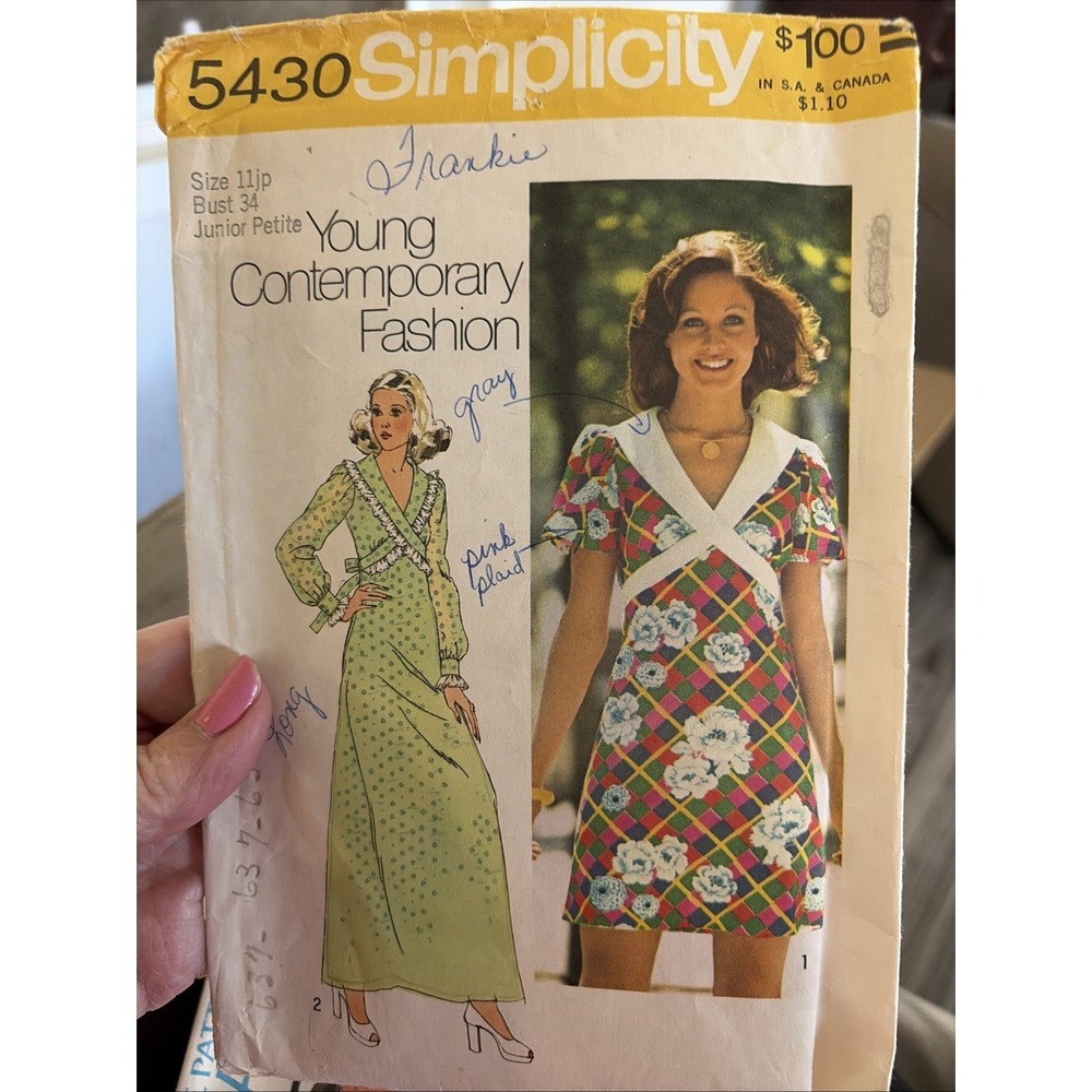 Vintage 1972 Simplicity 5430 Dress Sewing Pattern Junior Petite 11jp Bust 34 Cut